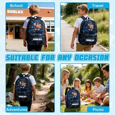 Дитячий рюкзак Yumcute Ro-blx з принтом, велика місткість, для школи та подорожей, мультяшний дизайн