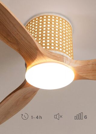Стельовий вентилятор WINDCALM Rattan з підсвічуванням та пультом ДУ, 132 см, 40W, 6 швидкостей, 3 режими світла, таймер, літній/зимовий режим
