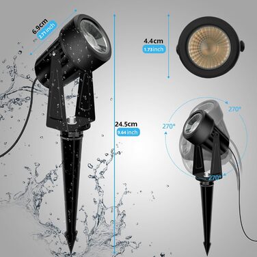 LED Garden Lighting Set with Power, 14M/4-Piece Spotlights Outdoor Warm White 3000K, Waterproof IP65 Garden Spotlights LED Outdoor, 27V 600lm Garden Lamps for Outdoors, Terrace, Driveway (10-in-1)