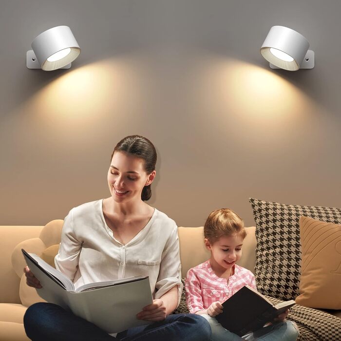 LED настінне освітлення Mexllex: 2 шт., USB-зарядка, 3 кольори, 3 режими яскравості, 360° поворот, сенсорне керування, бездротове, білий