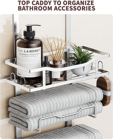 Настінний тримач для рушників у ванну кімнату, без свердління, 6-ярусна наддверна полиця для рушників, багаторівневий тримач для рушників на двері, для компактних ванних кімнат (срібний, 8 ярусів)