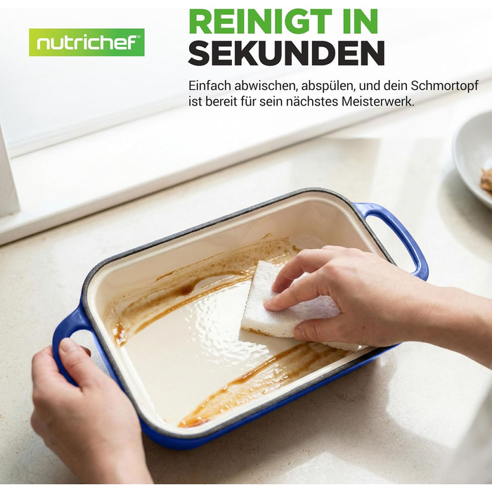 Форма для випічки хліба NutriChef чавунна емальована з кришкою 22.9 см блакитна + рукавиці