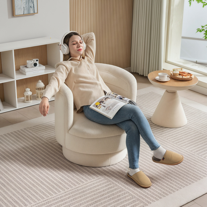 HOMCOM Armchair Living Room Swivel Recliner with Armrests, Lounge Chair Reading Chair with Sherpa-Look, Upholstered Armchair for Bedroom Cream White | Aosom
