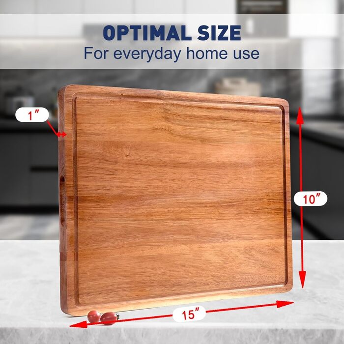 Обрізна дошка COCOBOSS з акації, преміум-якість, 38x25 см, з жолобом для соку та зручними ручками