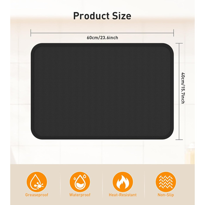 Термостійкий килимок під кавомашину Ankway 40x60 см, чорний, з силікону, антиковзаюча, водонепроникна