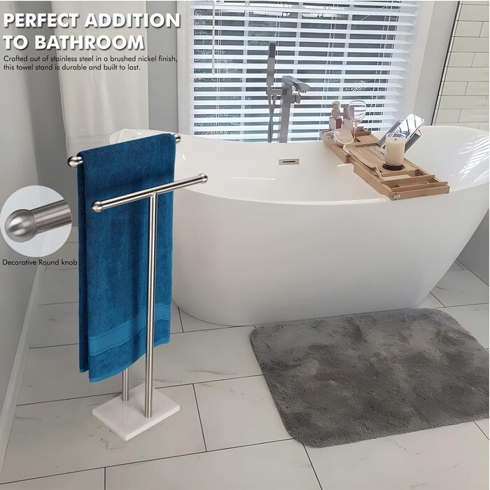 Підставка для рушників стояча, подвійна T-подібна, висока, з основою з мармуровим дизайном для ванної кімнати, 2-ярусна, з нержавіючої сталі (золоте покриття), нікель