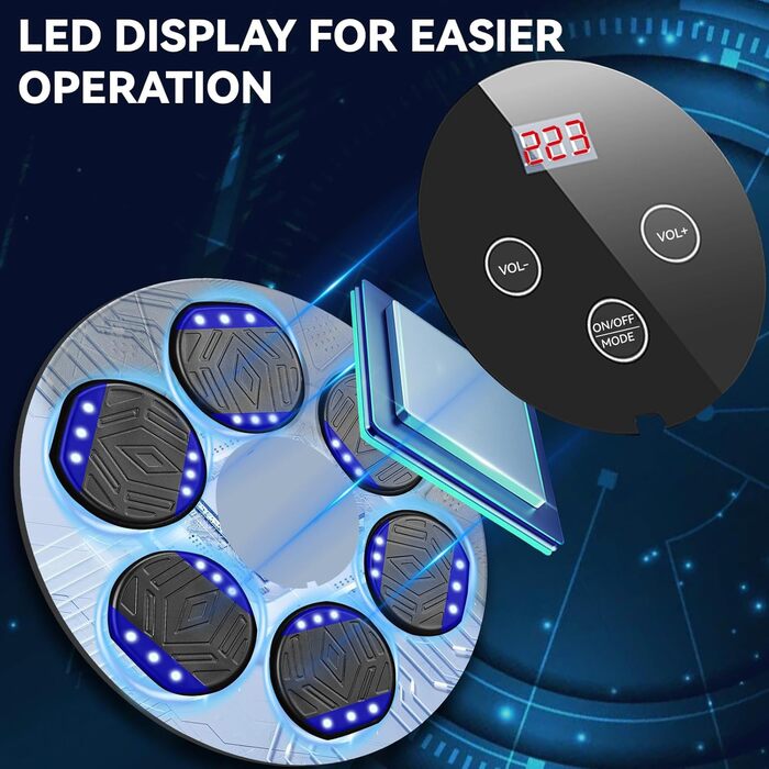 Музична боксерська машина Silencomfort з LED-підсвіткою та кріпленням для рукавичок, 9 режимів швидкості та режим підрахунку, Bluetooth для занять та зняття стресу (чорний)