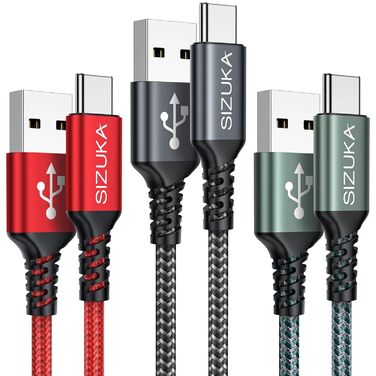 Кабель USB-C [3 шт, 2 м] для Samsung Galaxy: швидка зарядка, 2 м + 2 м + 2 м