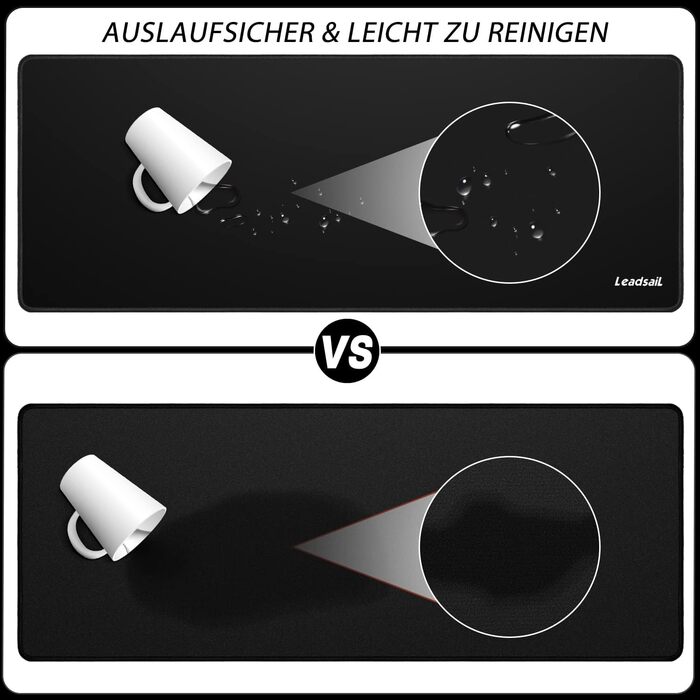 Leadsail XXL ігровий килимок для миші та клавіатури (800x300x4 мм), чорний