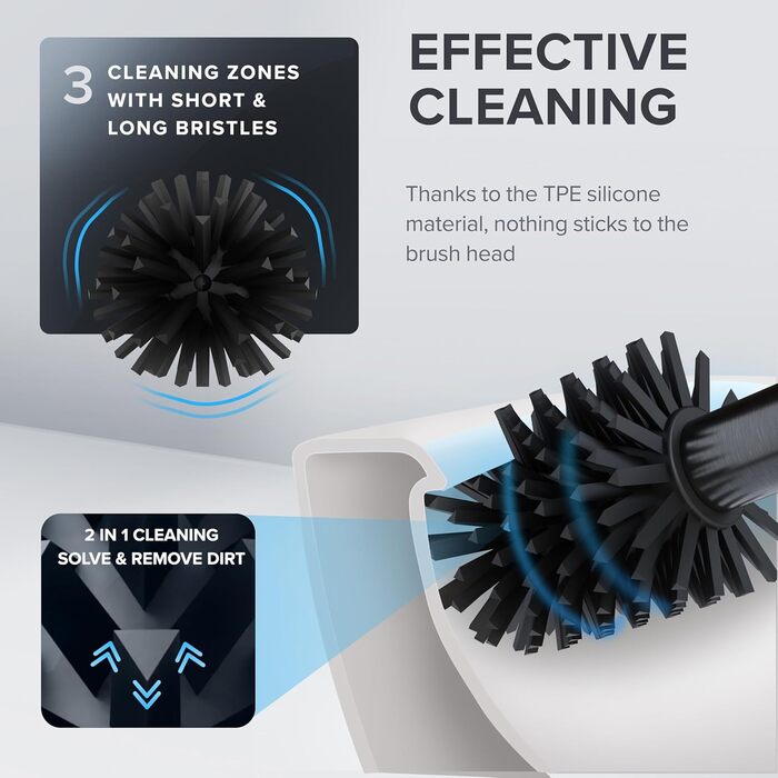 Набір для чищення унітазу Arosund Silber: щітка з силікону, вентиляція, сталь, з дозатором мийного засобу, знімний піддон, для дому