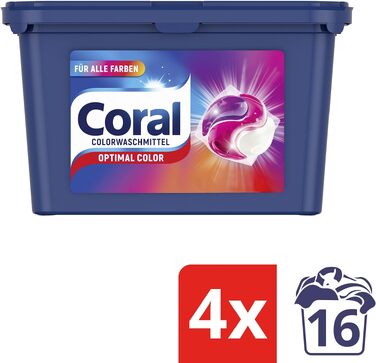 Капсули для прання кольорової білизни Coral Allin1 Caps Optimal Color з тривалим ароматом, 64 шт (4х16)