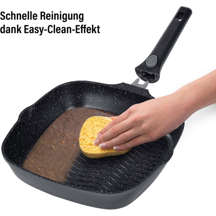 Сковорода гриль STONELINE Smart 28 см з антипригарним покриттям, алюмінієвий литий, зі знімною ручкою, для всіх плит (індукція), сіра