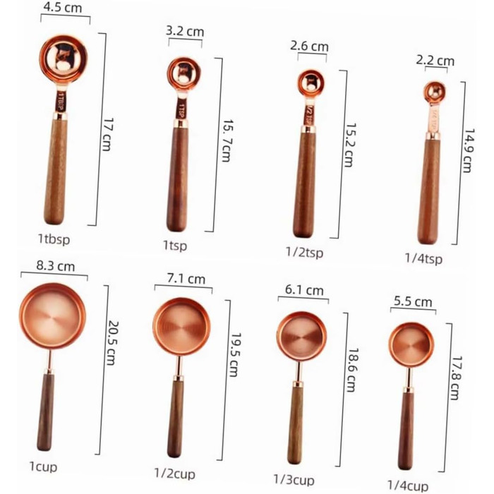 8-Piece Rose Gold Multifunctional Measuring Cup and Spoon Set with Handles - For Baking and Cooking