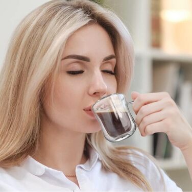Набір склянок для еспресо Ecooe, подвійні стінки, боросилікатне скло, 120 мл, 2 шт, для кави, чаю, капучино, латте, молока, пива, з ручкою