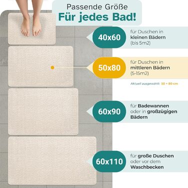 Гігієнічний килимок для ванної кімнати та душу, антиковзаючий та вологопоглинаючий, що швидко сохне, 80x50 см, бежевий