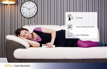 TFA Dostmann Analog Wall Clock with Metal Frame, 305 x (H) 47 mm, Plastic, Black, 60.3537.01