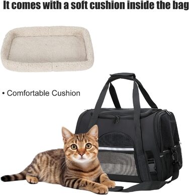 Транспортна сумка для тварин з підстилкою з флісу, чорна. Підходить для котів та собак до 10 кг