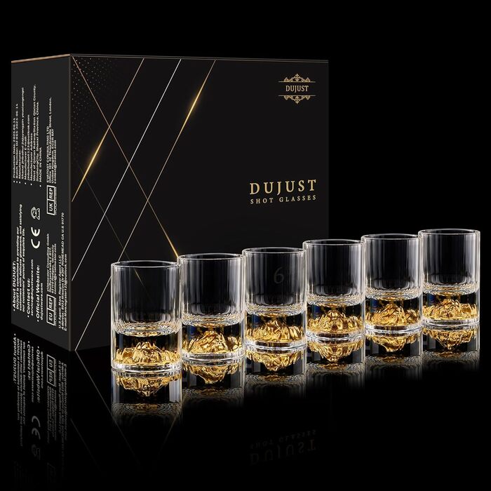 Склянки для шнапсу DUJUST 4cl, кришталь, позолочені 24 каратним золотом, 6 шт. - Елегантні шоти без BPA та свинцю