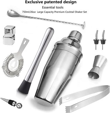 Набір для коктейлів 750мл: шейкер, 24 аксесуари, міксер, джигер, бостонський шейкер, барний декор для чоловіків та жінок