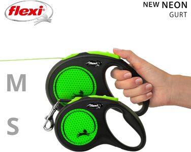 Flexi Neon M: поводок для собак до 25 кг, чорний з неоново-зеленим, світловідбиваючі смуги