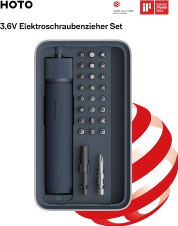 Акумуляторний шуруповерт HOTO з магнітом та 25 бітами, LED-підсвічуванням, 3 рівнями крутного моменту (1.5/3/4 Н.м), акумулятор 1500 мАг, зарядка USB-C, для ремонту меблів та електроприладів