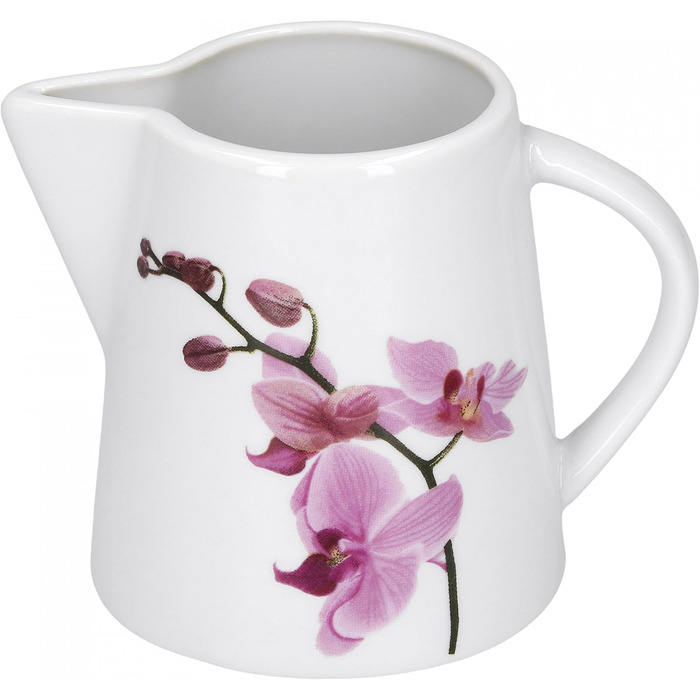 Набір цукерниці та молочника Van Well Kyoto, порцеляновий посуд з квітковим декором орхідеї, рожевий, 2 шт.