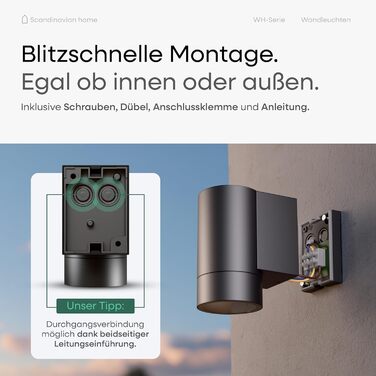 LED-стінна лампа для дому в скандинавському стилі, Aussen & Innen, регулювання яскравості, IP65, 230V, 6W, тепле біле світло 3000K, 700lm, для дому та саду, комплект 2 шт. (Wh-серія Антрацит Ral 7016)