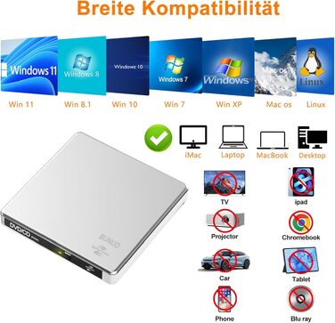 Зовнішній DVD-накопичувач BUNUD Lightscribe для Mac та Windows: USB 3.0 Type-C, DVD-записувач з картридером SD/TF та 2 USB-портами для MacBook, iMac, ноутбуків та PC