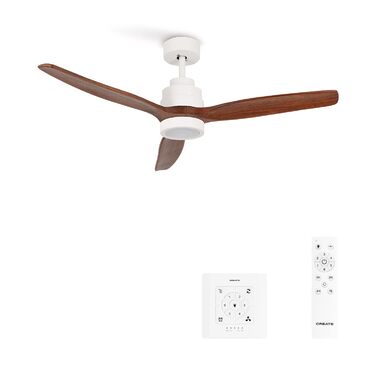 Вентилятор стельовий CREATE WINDSTYLANCE Natural Wood з підсвічуванням, білий, Wi-Fi, пульт, 40W, Ø132 см, літній/зимовий режим, дерев'яні лопаті, з вимикачем на стіні