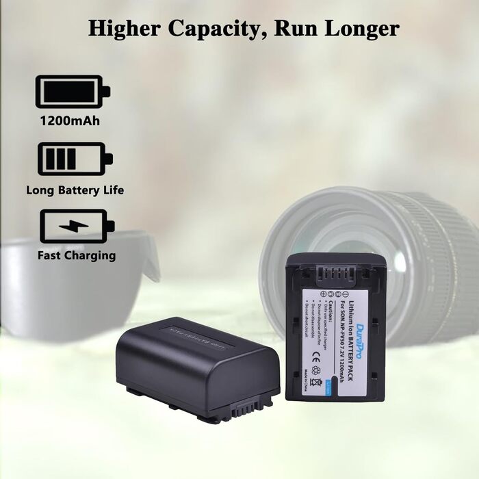 Запасний акумулятор DuraPro 1200mAh NP-FV50 + зарядний пристрій USB LCD для Sony NP-FV30/FV40/FV50 (HDR-CX150E, HDR-CX170, HDR-SR68, DCR-SR20E, HDR-CX190, HDR-CX130)