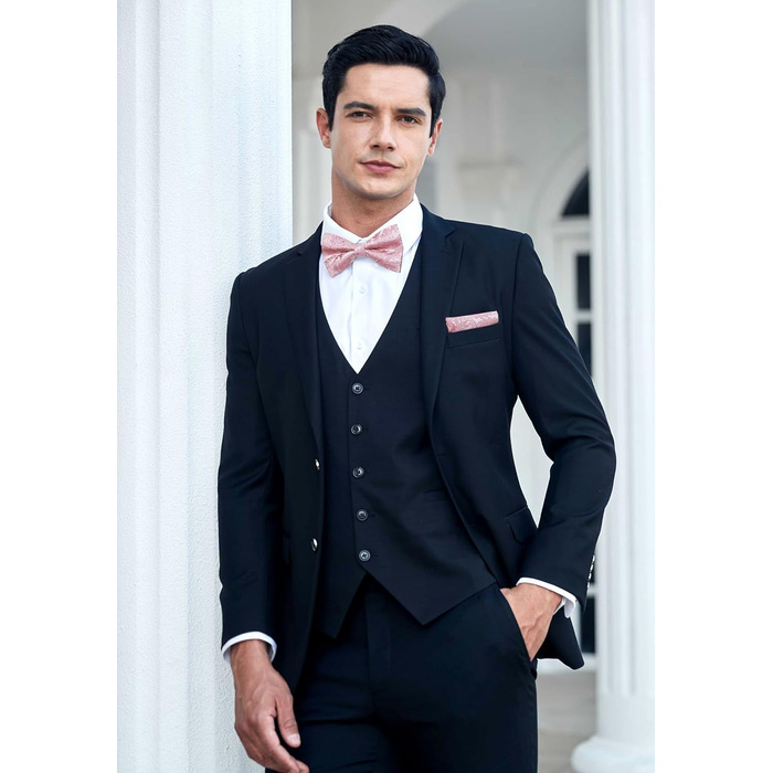 Метелик HISDERN для чоловіків з кишеньковим хустинкою, однотонний, регульований, для смокінгу, весілля, вечірки (E Altrosa 1)