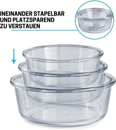 Контейнери для їжі Igluu Meal Prep, скляні, набір 3 шт (400/650/950 мл) - BPA-free, мікрохвильовка, духовка, морозилка, посудомийка