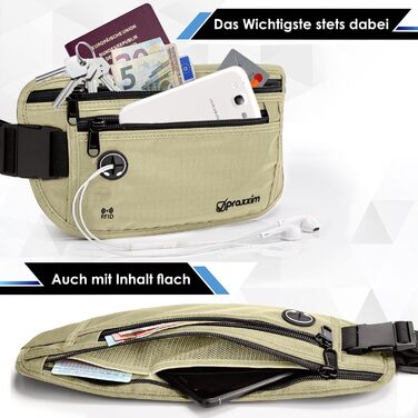 Чоловіча та жіноча бананка - ультратонкий дизайн - для телефонів до 7 дюймів - поясна сумка для спорту, подорожей та бігу (Бежева)