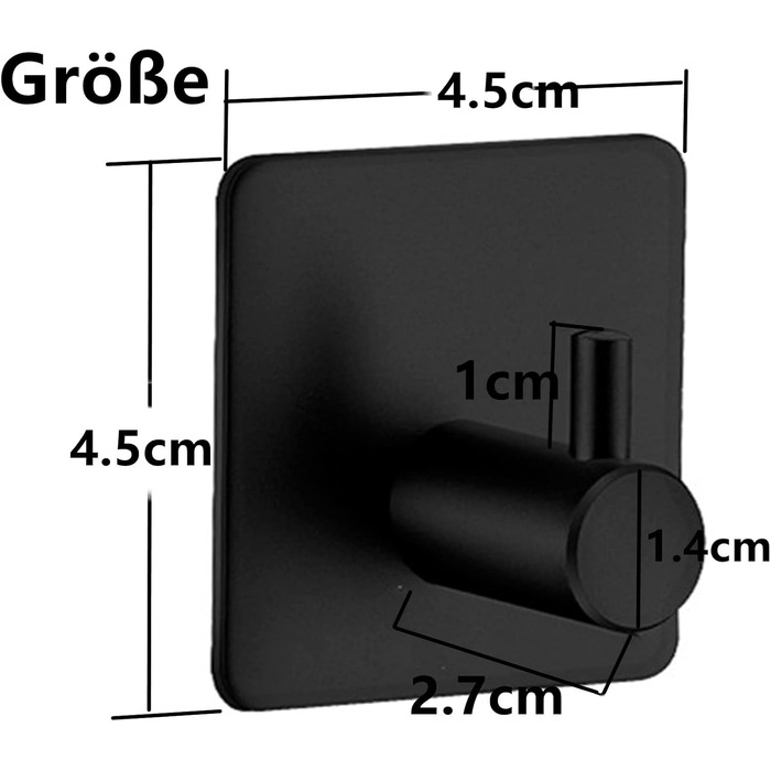 Набір гачків для рушників 6 шт. самоклеючі, з нержавіючої сталі, без свердління, для ванної, туалету, кухні, офісу (чорний)