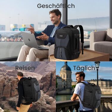 LOVEVOOK Рюкзак для ручної поклажі, великий, розширюваний, туристичний, чоловічий, для ноутбука 17 дюймів, 50L, чорно-сірий