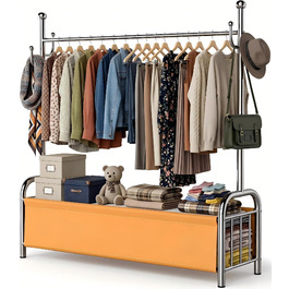 Вішалка для одягу з нержавіючої сталі з кошиком для білизни, міцна, витримує до 115 кг, 3-в-1, для спальні, коридору - UP01