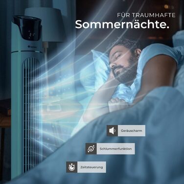 Турбо вентилятор Tectake з пультом дистанційного керування та таймером, тихий вентилятор-вежа, мобільний кондиціонер, 3 швидкості, 31 x 110 см