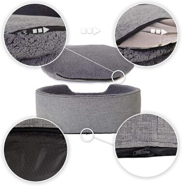 Lionto Dog Bed with Reversible Cushion and Washable Cover, Stable Dog Basket with Anti-Slip Studs, 92x72 cm, Cozy Pet Bed for Dogs and Cats with Plush, (Grey, L 73 x W 60 x H 27 cm (with name tag))