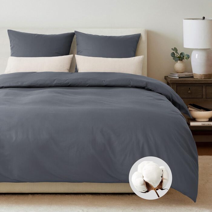 Комплект постільної білизни 135x200 зелений бавовна 4-х частинний, комплект постільної білизни салатовий, 2 наволочки 80x80 см, постільна білизна ÖKO-TEX Aesthetic 100% бавовна з блискавкою (сірий, 2-х частинний | 135x220 см)