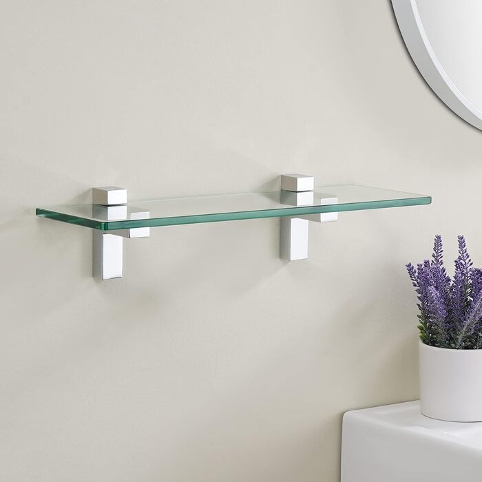 KES Shower Shelf for Hanging, Bathroom Shelf, Wall Shelf, Shower Glass Shelf, 8mm Shower Shelf, Bathroom Shelf, Tempered Glass with Shelf Supports, 60cm Brushed Nickel, BGS3201S60-2 (40 CM, Polished Chrome)