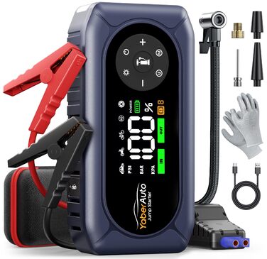 Powerbank для автомобіля YaberAuto AP02 з компресором, 150PSI, 4500A, для бензинових двигунів до 9.0L та дизельних до 8.0L, LED ліхтар 500 Lumen (4 режими), LCD дисплей 3.3