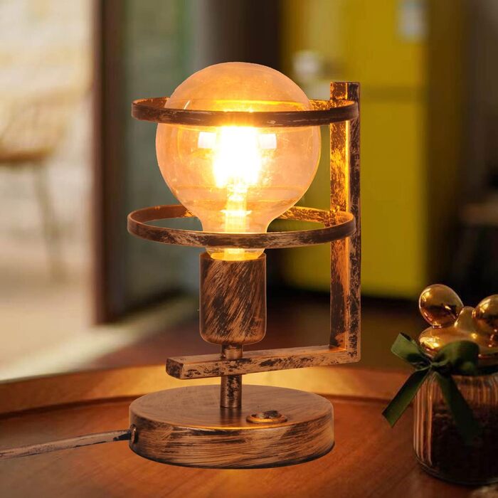 Металева настільна лампа для офісу та дому, Е27, вінтажний стиль, з абажуром-сіткою, чорний колір, з вимикачем (без лампочки)