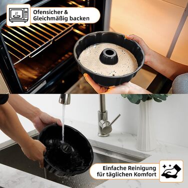 Форма для кексів Onader, карбонова сталь з антипригарним покриттям, 25,5 см, кругла, для випікання кексів, хліба, здоби, легко миється (чорна)