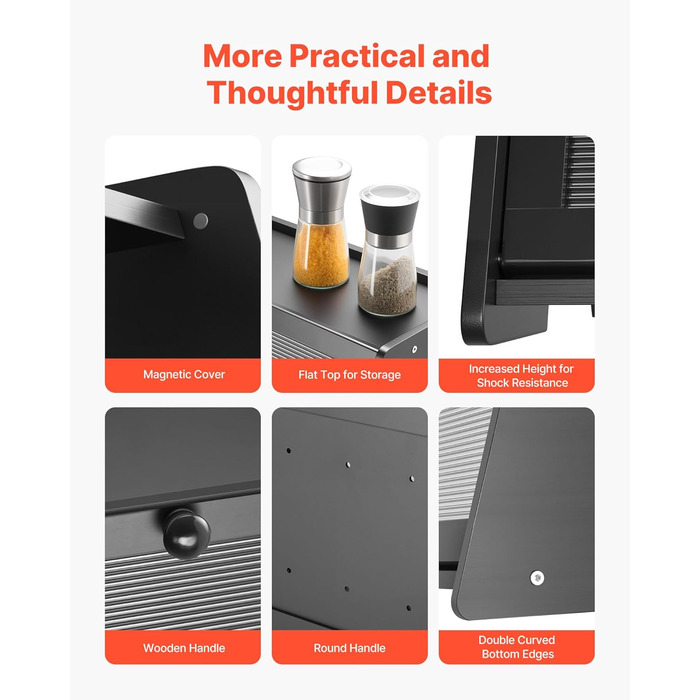 Дерев'яна коробка для хліба VEVOR: органайзер для зберігання з акриловою кришкою, чорний