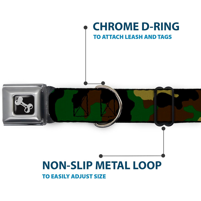 Нашийник для собак Buckle-Down Seatbelt Buckле - Камуфляж Оливковий - Ширина 1 дюйм - Розмір M (11-17 дюймів)