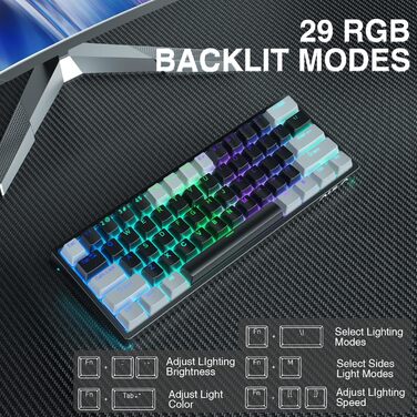 Механічна ігрова клавіатура AULA 60% з RGB-підсвічуванням, Hot-Swap, Type-C, блакитні перемикачі (чорно-сірий)