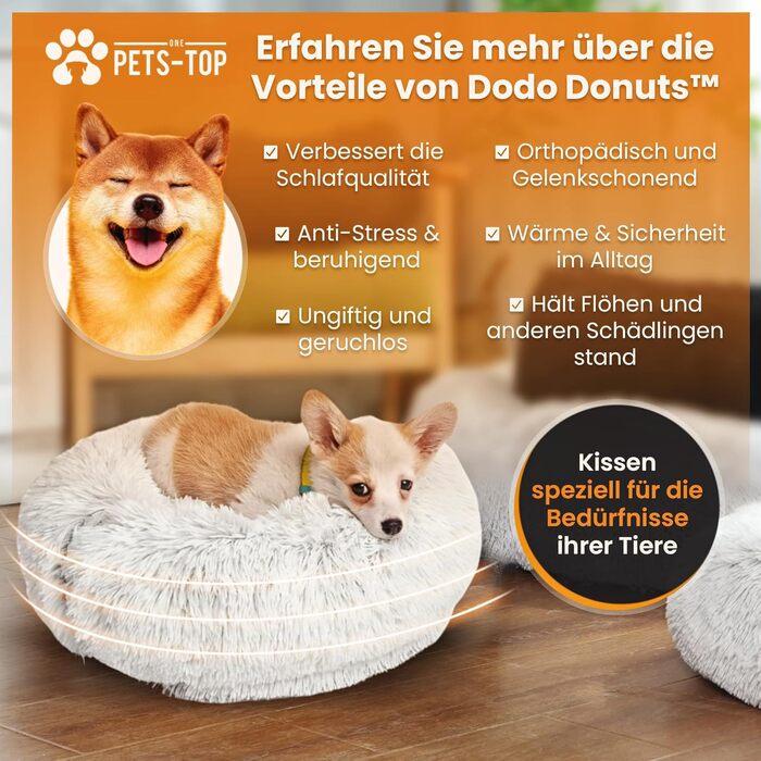 Dog Bed - Medium-Sized Dogs [with washable cover] - Dog Basket, Cat Bed, Sleeping Places & Furniture for Dogs, Long Dog Basket, Dog Bed, 80 cm Diameter, Pearl Grey