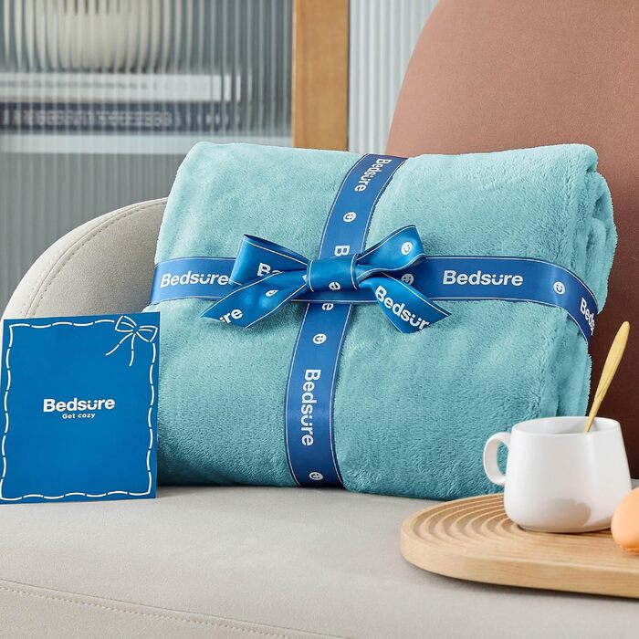 BEDSURE Плед з флісу - теплий зимовий плед, великий розмір 220x240 см, для дивана та крісла, м'який та затишний, колір блакитний