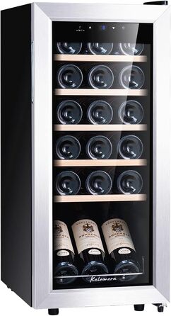 Kalamera 28-Bottle Wine Refrigerator with Touch Panel, Stainless Steel Door, and Adjustable Shelves - 5°C to 18°C Cooling Zone