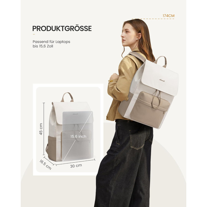 LOVEVOOK Рюкзак для жінок, 17.3 дюйми, рюкзак для ноутбука, підлітки, водонепроникний, дівчатка, легкий, для школи, університету, подорожей, роботи, з відділенням для ноутбука, жіночий, повсякденний, (M-15.6 дюйми, Бежевий+хакі)